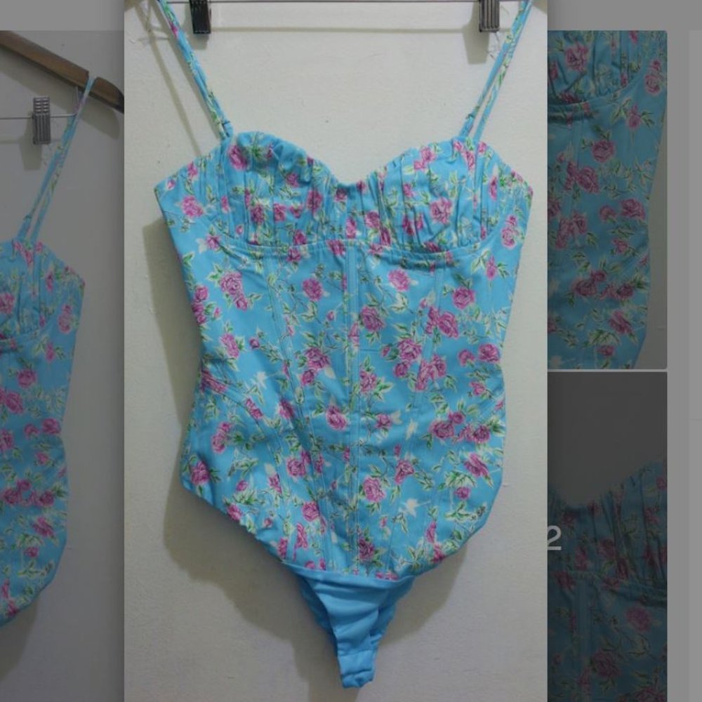 NWT Corset Blue Floral Bodysuit.